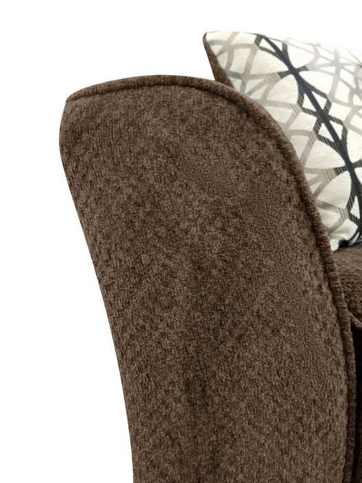 Made in Canada Febe 100\" Chenille Fabric Sofa with Flared Arms and Accent Pillows - Brown