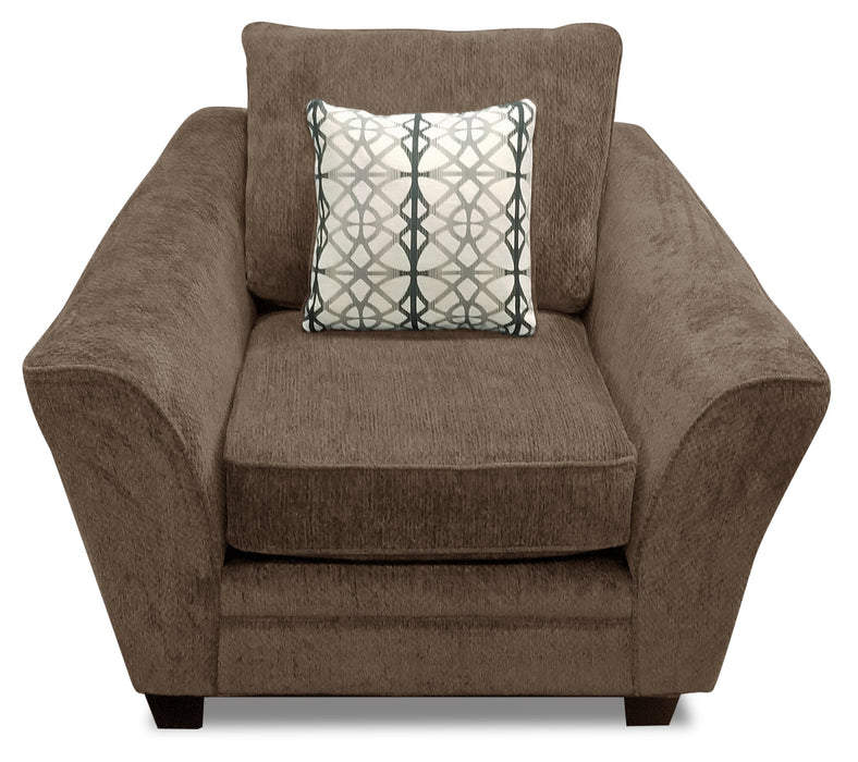 Made in Canada Febe 49\" Chenille Fabric Chair with Flared Arms and Wood Legs - Brown