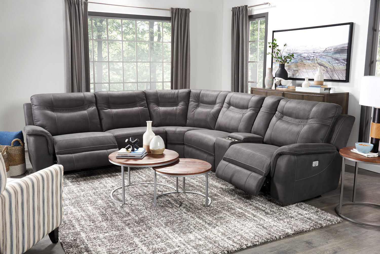 Floy 6-Piece Faux Suede Power Reclining Sectional with Power