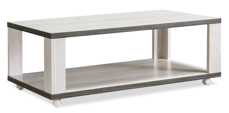 Flynn 47.25\" Modern Coffee Table with Shelf and Casters - White and Grey 
