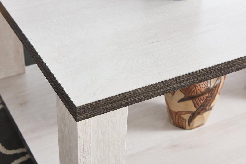 Flynn 47.25\" Modern Coffee Table with Shelf and Casters - White and Grey 