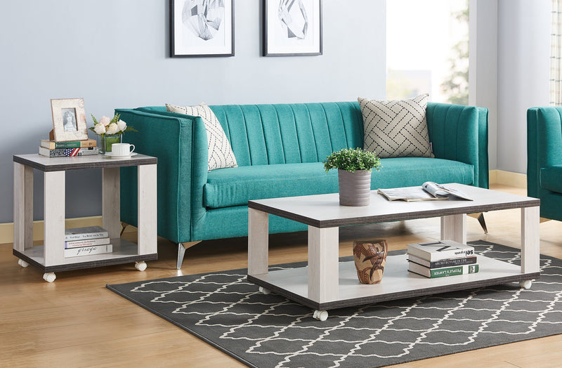 Flynn 47.25\" Modern Coffee Table with Shelf and Casters - White and Grey 