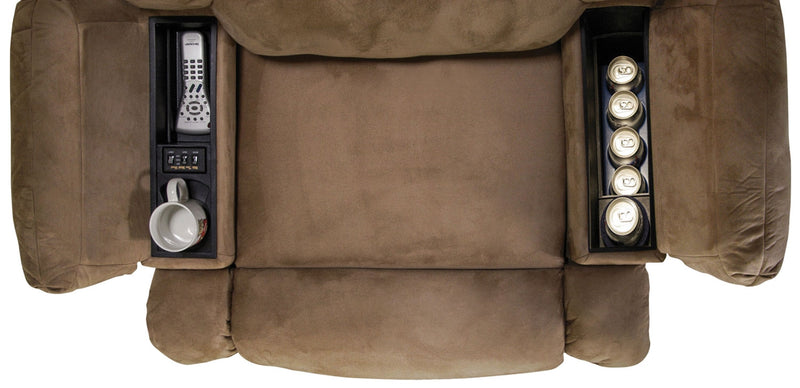 Recliner 5598 Padded Suede Massage Recliner with Storage Arms - Mocha