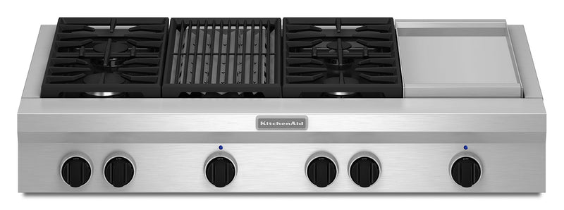 KitchenAid 48\" Commercial-Style Gas Cooktop with Grill – KGCU484VSS