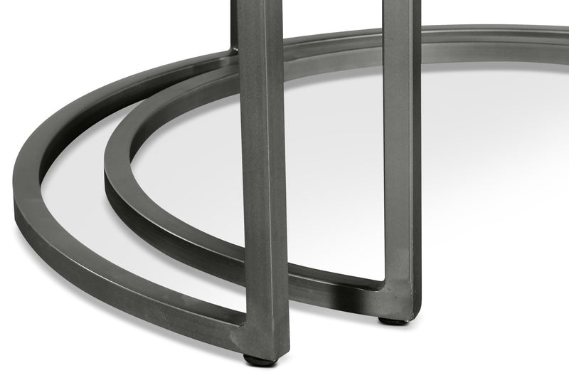 Veranasi 30\" Rustic Round Nesting Coffee Tables - Washed Light Brown Wood Top and Iron Legs