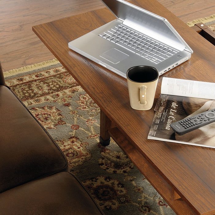 Carson 43.15\" Rustic Lift Top Coffee Table with Storage and Shelf - Cherry Wood with Metal Hardware