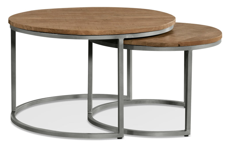 Veranasi Nesting Coffee Tables - Industrial style Coffee Table in Brown Metal and Wood