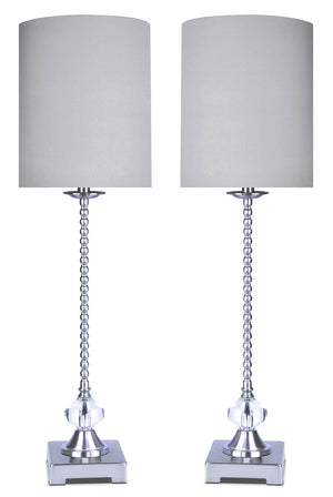 Polished Nickel with Crystal 2-Piece Table Lamp Set|Ensemble 2 lampes de table en nickel poli et orné de cristaux|SB9021PK