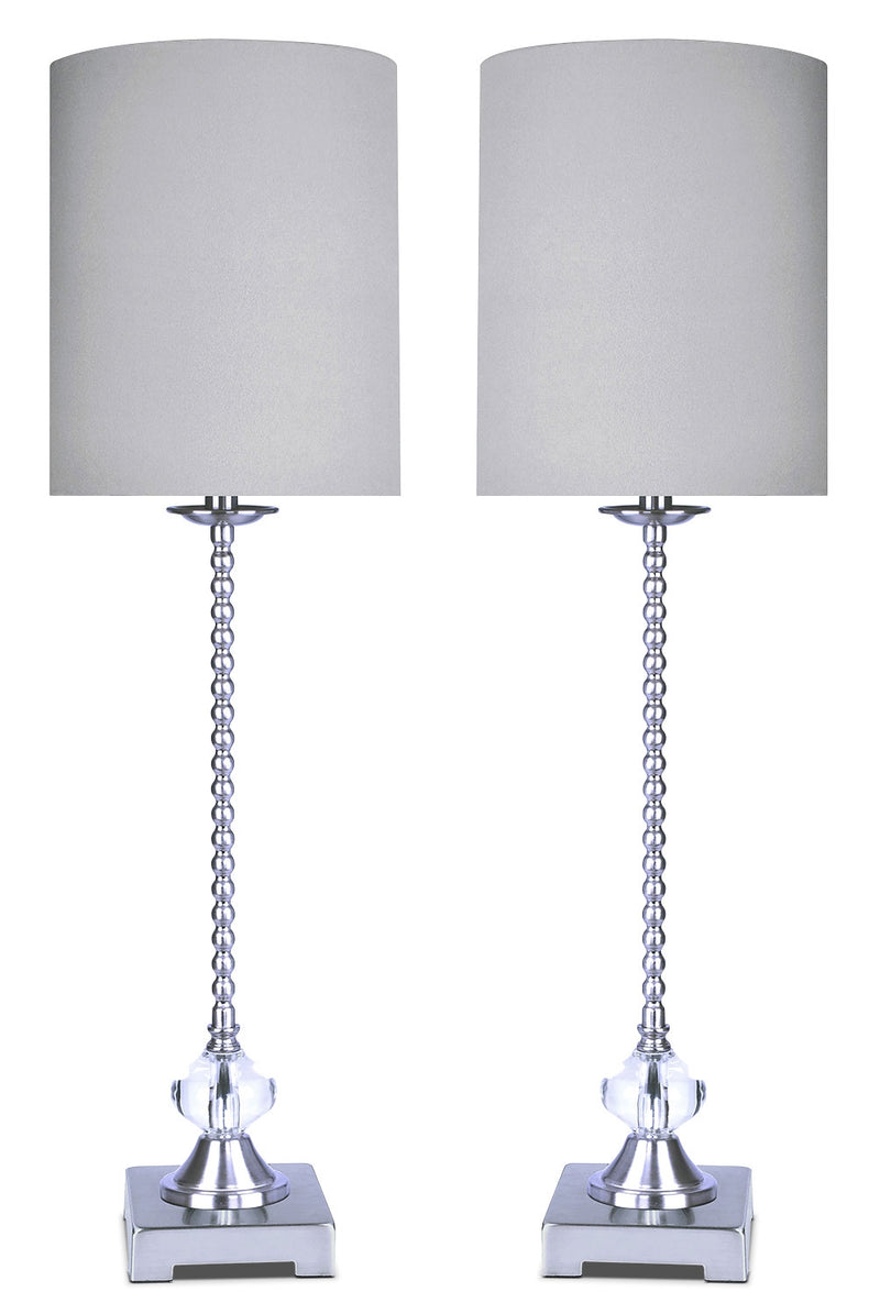 Polished Nickel with Crystal 2-Piece Table Lamp Set