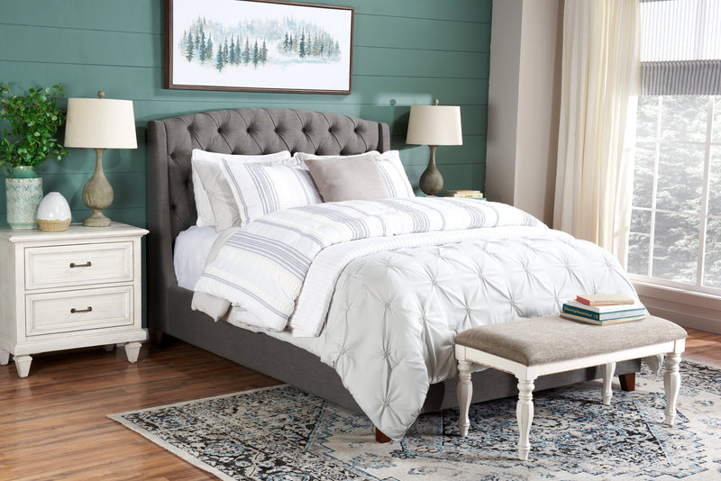 Grace Bedroom Bench with Lift-Top Storage, 19\"H, Wooden, Fabric - Antique White 