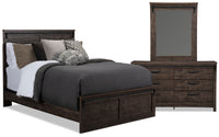 Grayson 5pc Bedroom Set with Bed, Dresser & Mirror, Made in Canada, Rustic, Dark Grey - Queen Size 