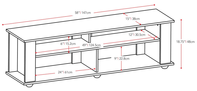 Bakersfield 58\" Modern TV Stand with Storage and Cable Management for TVs up to 65\"- Black