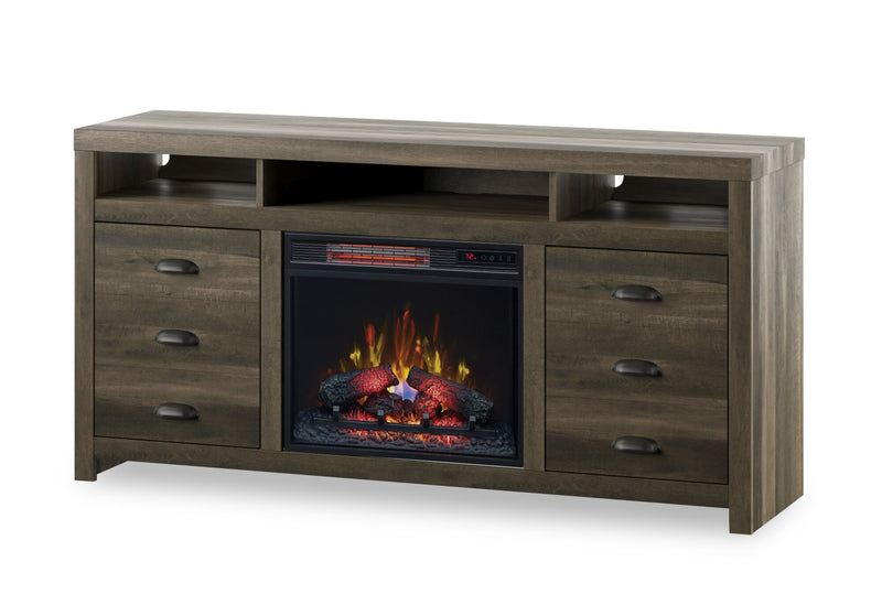 Haven 64" TV Stand with Log Firebox - Brown 