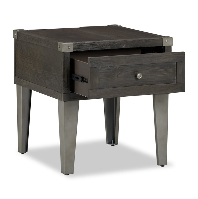 Hilla  22.38\" Industrial End Table with Storage - Dark Brown Wood with Metal Legs
