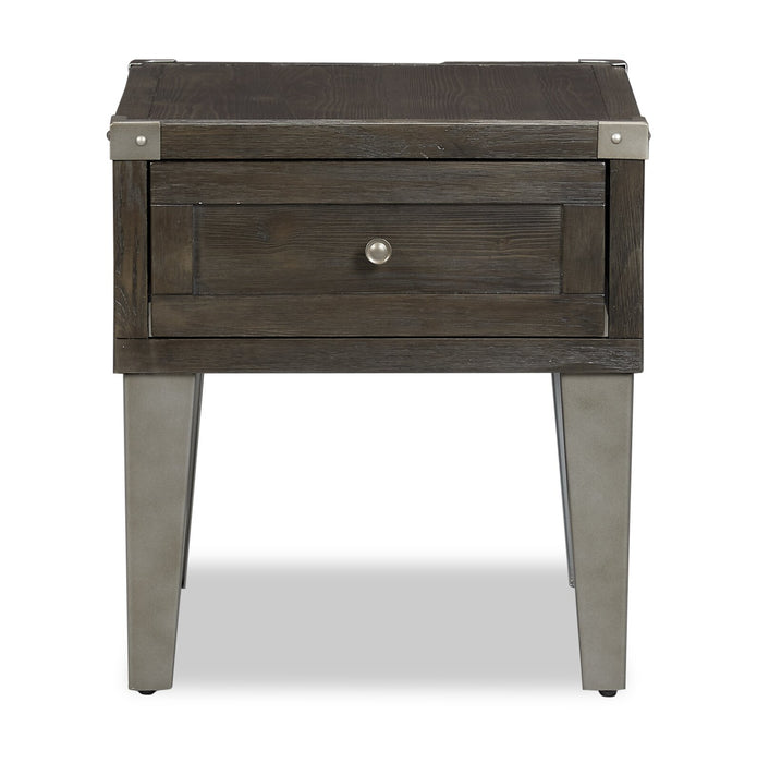 Hilla  22.38\" Industrial End Table with Storage - Dark Brown Wood with Metal Legs