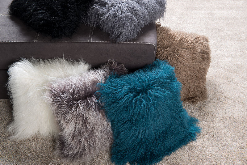 Mongolian Sheepskin Accent Pillow – Black