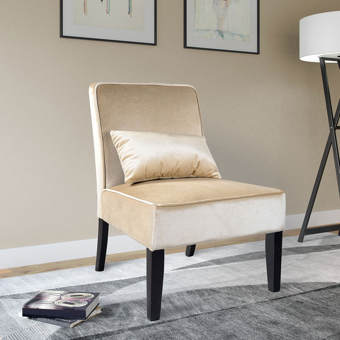 LAD Velvet Fabric Accent Chair with Accent Cushion – Cream