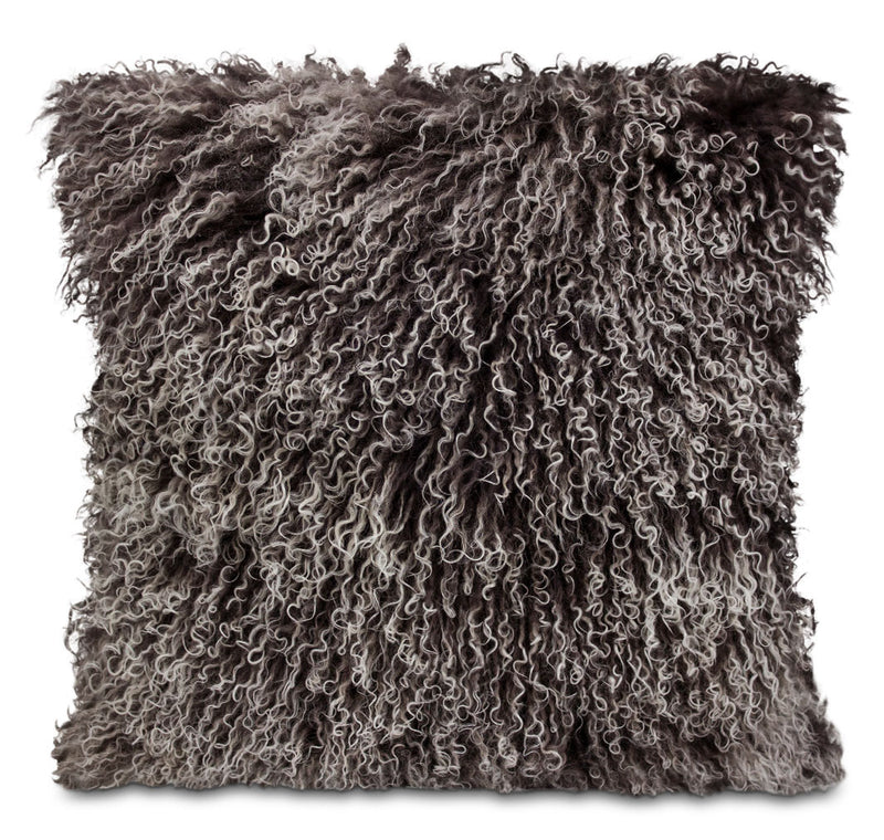 Mongolian Sheepskin Accent Pillow – Dip Dye Grey