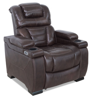 Hugo Genuine Leather Power Recliner with Adjustable Headrest - Brown