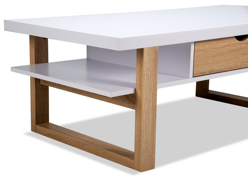 Izaac 47.25\" Modern Coffee Table with Storage and Shelf - White and Brown 