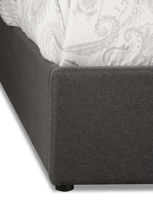 Jace Upholstered Storage Platform Bed in Grey Fabric, Tufted - King Size
