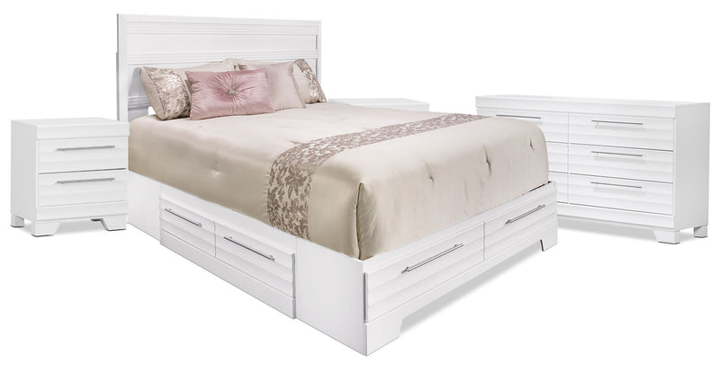 Olivia 6-Piece Queen Storage Bedroom Package with 2 Nightstands – White