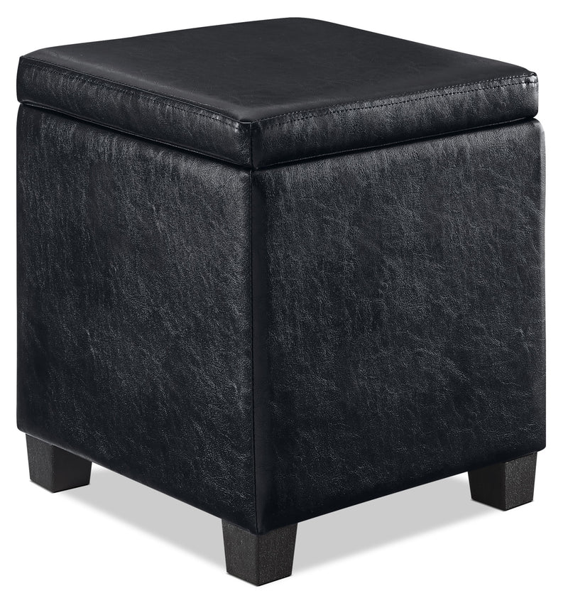 Philadelphia Ottoman - Contemporary style Ottoman in Black Wood and Faux Leather