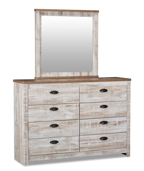 Kaia 6pc Bedroom Set with Panel Bed, Dresser, Mirror & Nightstand, Whitewash - King Size