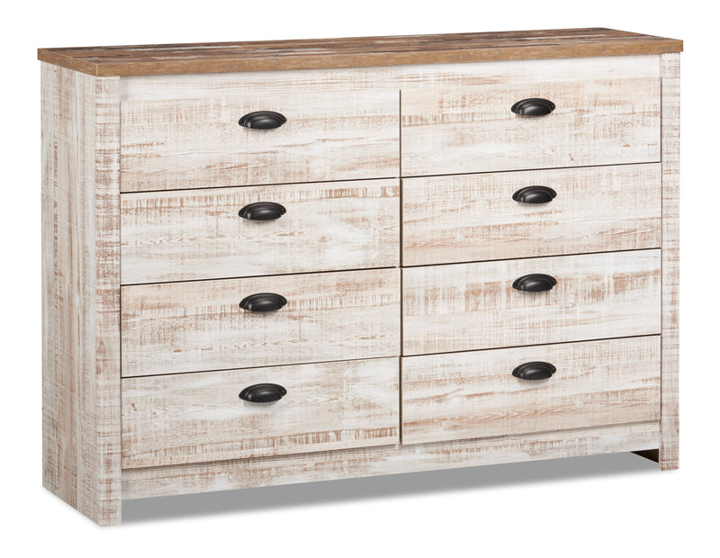 Kaia 6pc Bedroom Set with Panel Bed, Dresser, Mirror & Nightstand, Whitewash - King Size