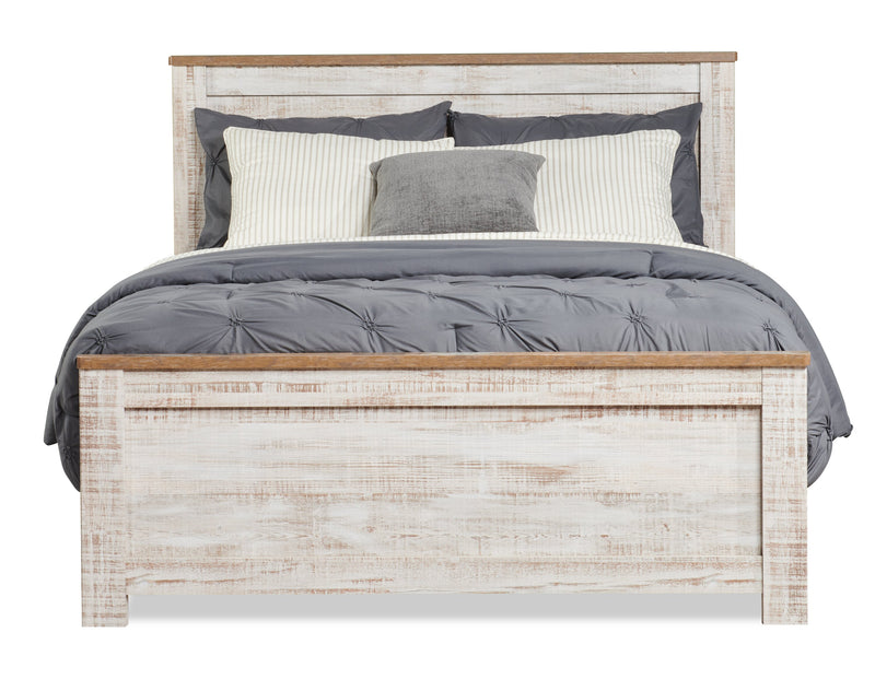 Kaia 6pc Bedroom Set with Panel Bed, Dresser, Mirror & Nightstand, Whitewash - King Size