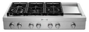 KitchenAid 48'' 6-Burner Commercial-Style Gas Range Top with Griddle - KCGC558JSS