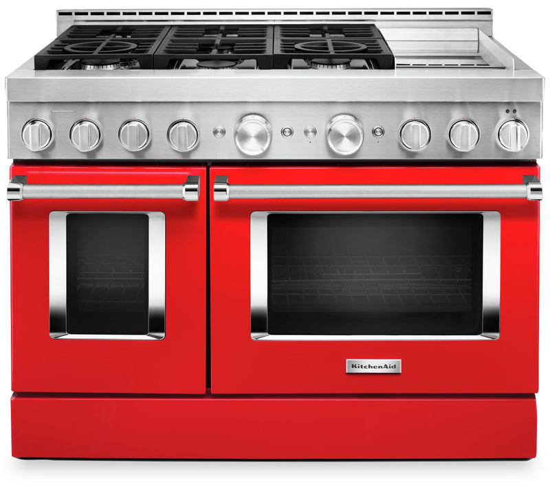 KitchenAid 48'' Smart Commercial-Style Gas Range with Griddle - KFGC558JPA - Gas Range in Passion Red