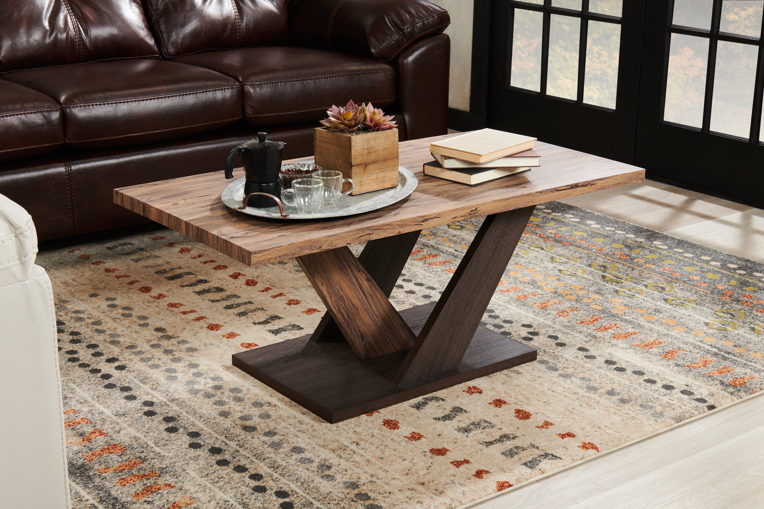 Kinsley 43.3 Modern Coffee Table Dark Brown Wood The Brick