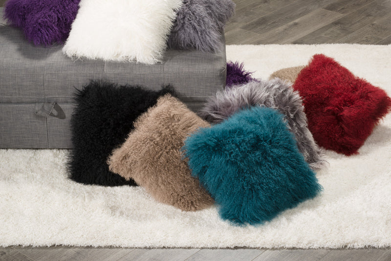 Mongolian Sheepskin Accent Pillow – Taupe