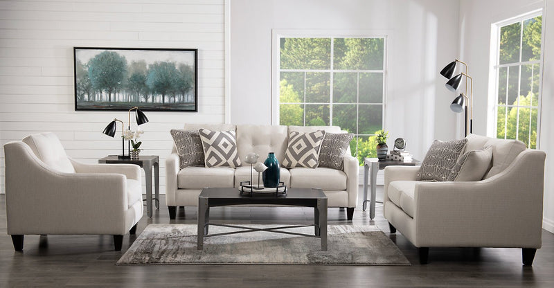 Made in Canada Cindy Crawford Home Kylie 55\" Linen-Look Loveseat with Wood Legs - Zeus Pearl