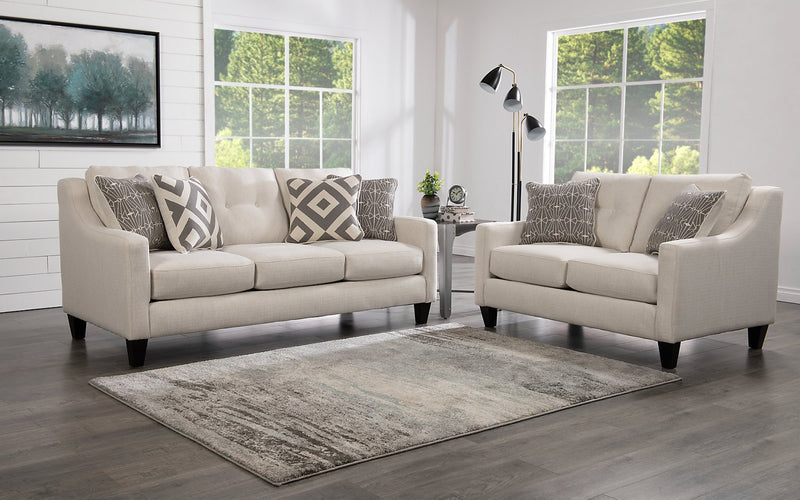 Made in Canada Cindy Crawford Home Kylie 55\" Linen-Look Loveseat with Wood Legs - Zeus Pearl