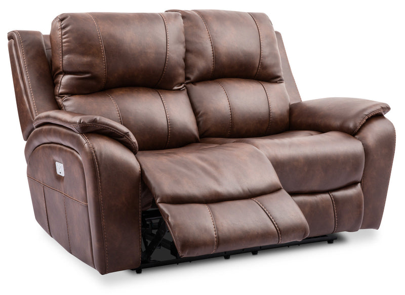 Kory Leather-Look Fabric Power Reclining Loveseat – Pecan