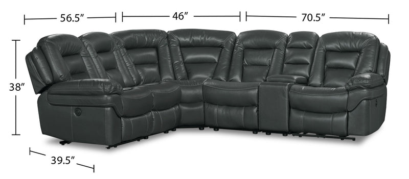 Leo 6-Piece Faux Leather Power Reclining Sectional with Storage Console and Dual Cupholders - Grey