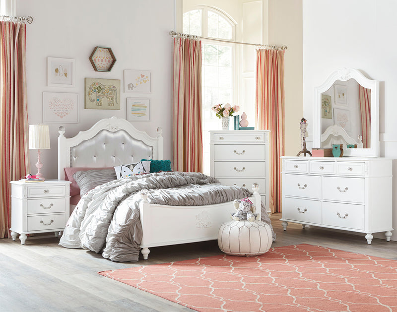 Livy Panel Bed for Kids, White, Vegan Leather - Full Size
