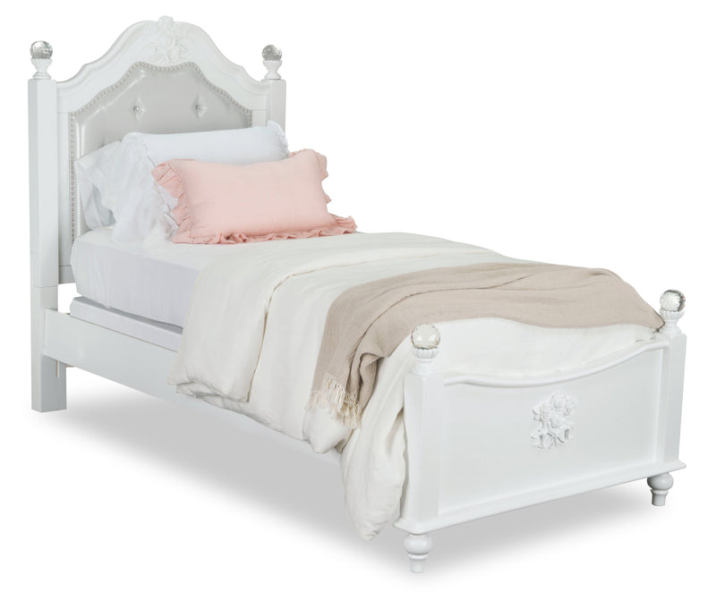 Livy Twin Bed - Traditional, Glam style Bed in White Pine