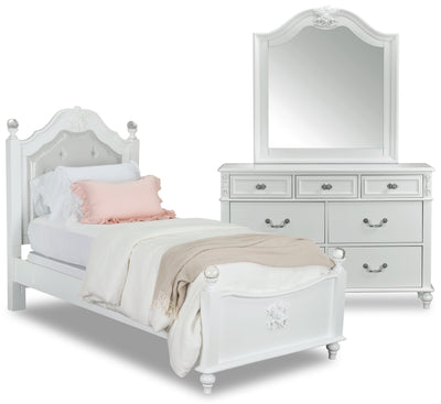 Livy 5-Piece Twin Bedroom Package - Traditional, Glam style Bedroom Package in White Pine
