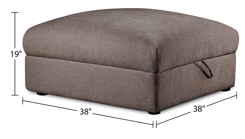 Kort & Co. Lotus Modular 38\" Chenille Fabric Storage Ottoman with Feather Down Cushion - Coffee Brown