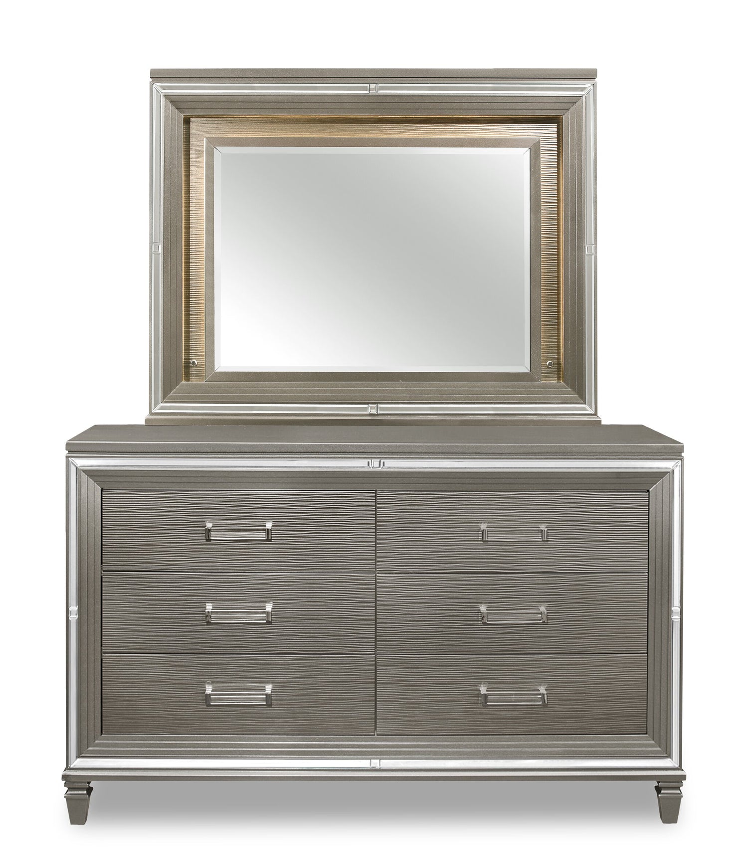 Max Bedroom 6-Drawer Dresser, 66"W x 41"H, Glam - Silver - The Brick Max Bedroom 6-Drawer Dresser, 66"W x 41"H, Glam - Silver - The Brick