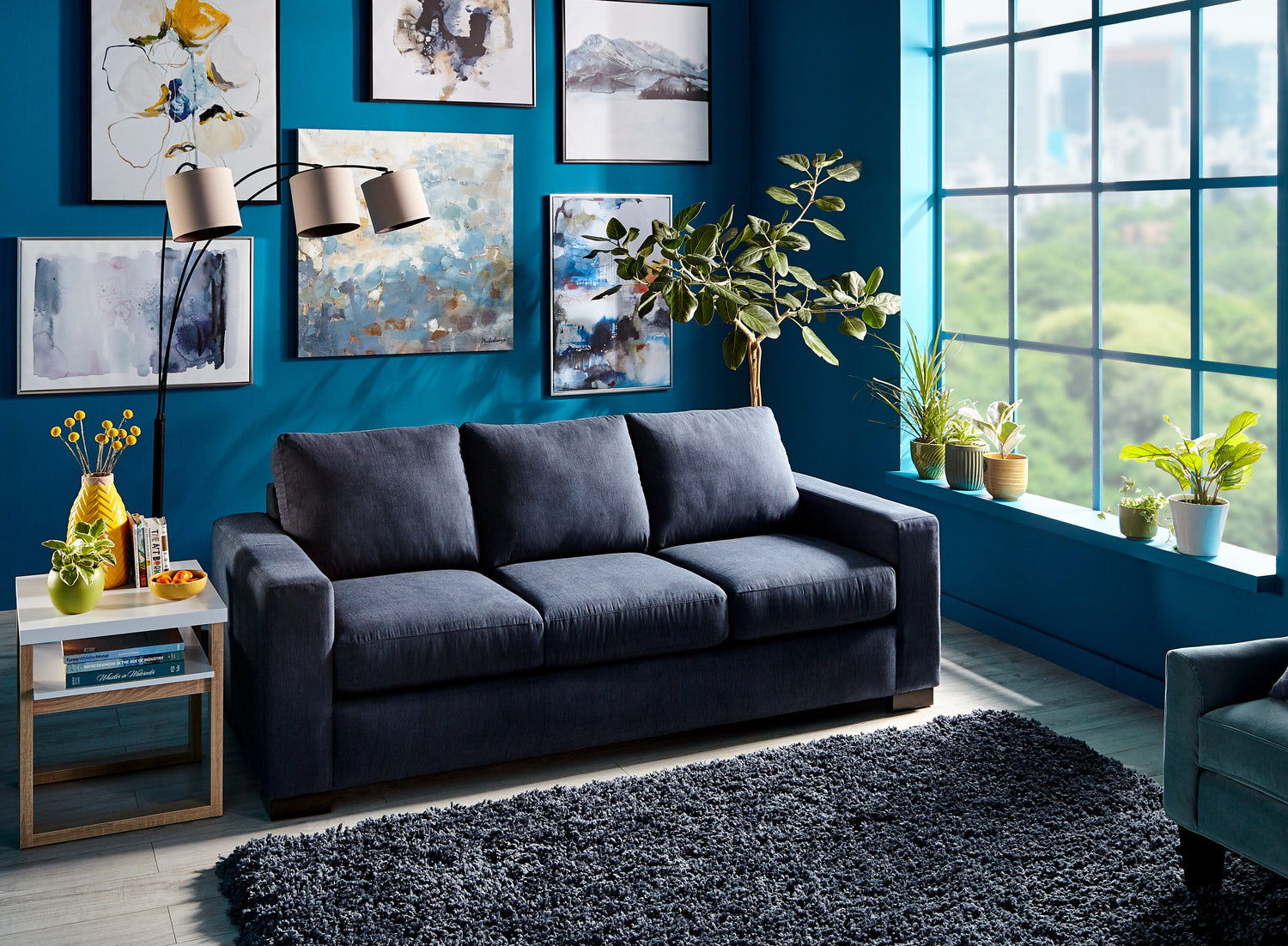 Canadian Made Customizable Sofa Lab Track 85 Pax Navy Blue Linen L. The Brick
