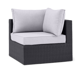 Minnesota Corner Outdoor Patio Chair - Hand-Woven Resin Wicker, Olefin Fabric UV & Weather Resistant - Grey