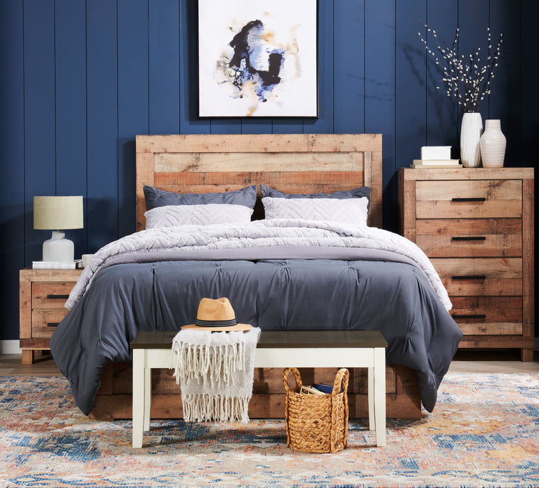 Mojave Panel Bed with Headboard & Frame, Rustic, Brown - King Size