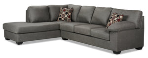 Made in Canada Morty 2-Piece Left-Facing Leather-Look Fabric Sofa Bed Sectional with Accent Pillows - Grey