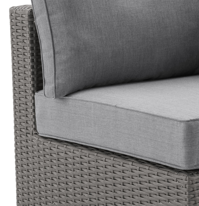 Morris Corner Outdoor Patio Chair - Hand-Woven Resin Wicker, Olefin Fabric, UV & Weather Resistant - Grey