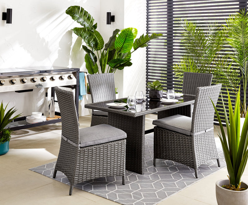 Morris Dining Height Outdoor Patio Table - Hand-Woven Resin Wicker, Glass, UV & Weather Resistant - Grey
