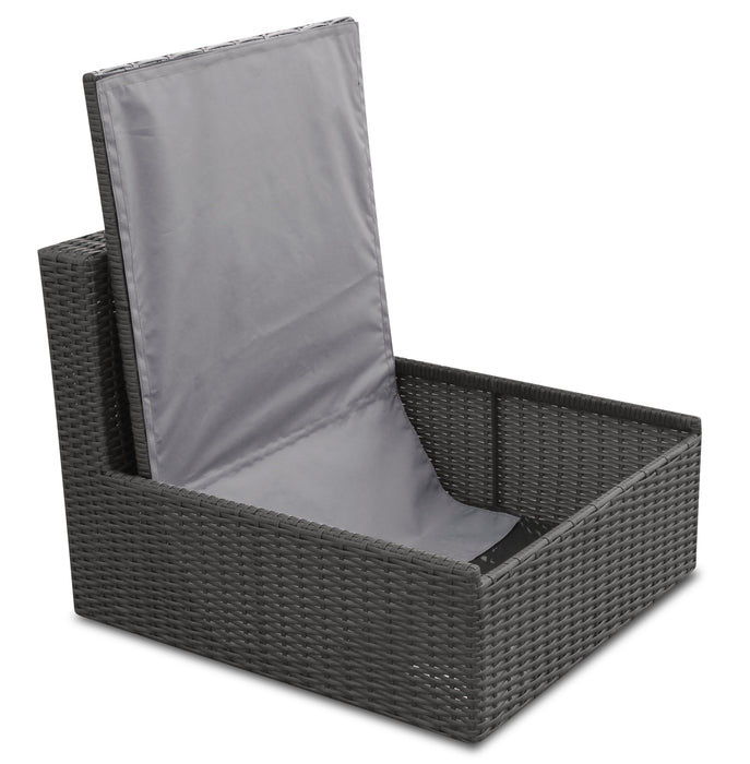 Morris 5-Piece Outdoor Patio Storage Set with 3 Corner Chairs & 2 Armless Chairs - Hand-Woven Resin Wicker, Olefin Fabric, UV & Weather Resistant - Grey